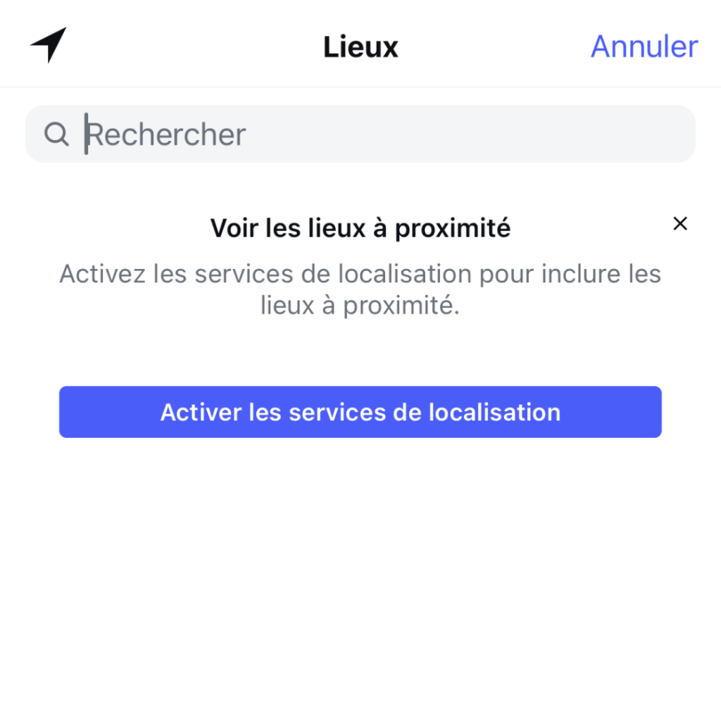 Choix de géolocalisation sur Instagram