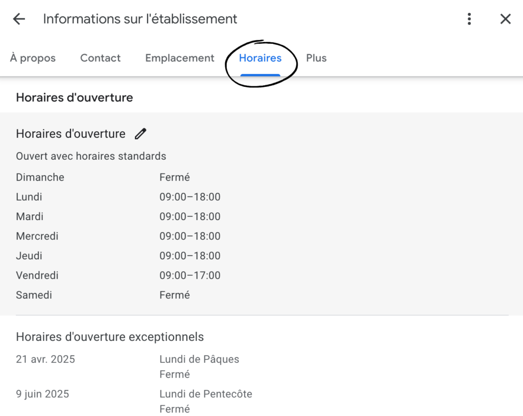 Modifier les horaires sur Google