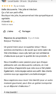 Exemple d'un avis Google avec des mots clés
